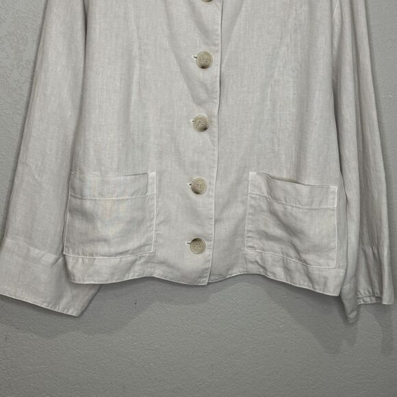 Velvet by Graham & Spencer Jacket Small Beige 100% Linen Button Front Lagenlook - Picture 5 of 7
